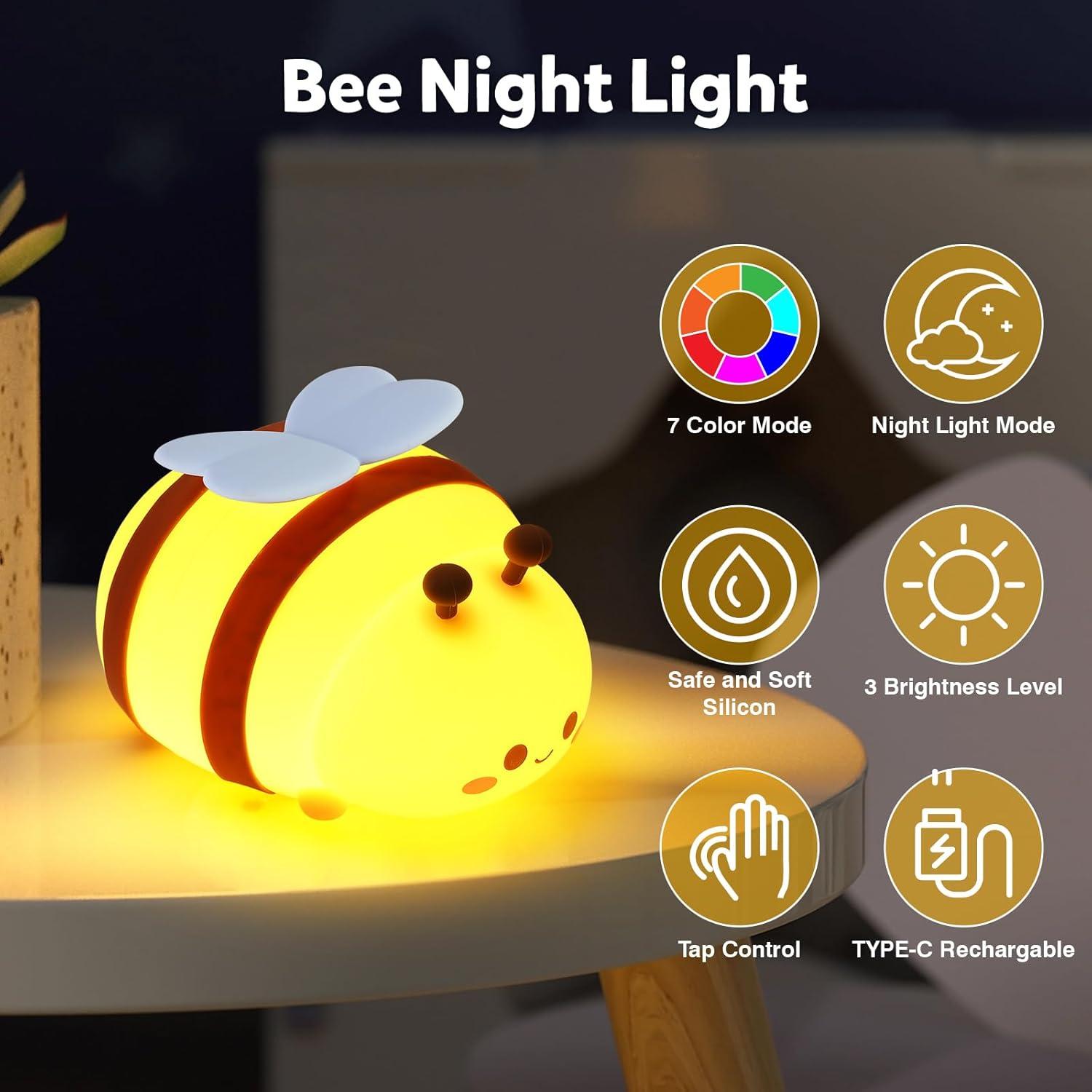 Luz Nocturna Abeja Ollycasa LED Táctil Regulable 8.89cm