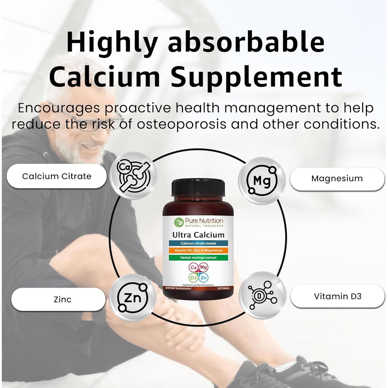 Suplemento de Calcio Citrato 1000mg Pure Nutrition 240 Tabletas