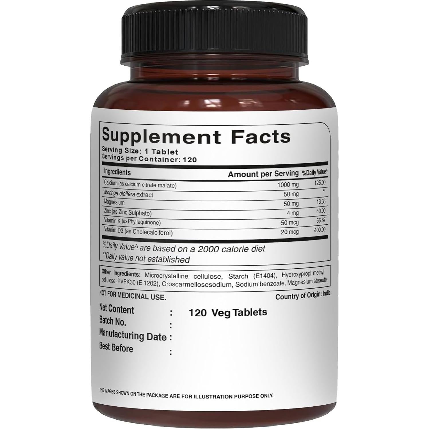 Suplemento de Calcio Citrato 1000mg Pure Nutrition 240 Tabletas