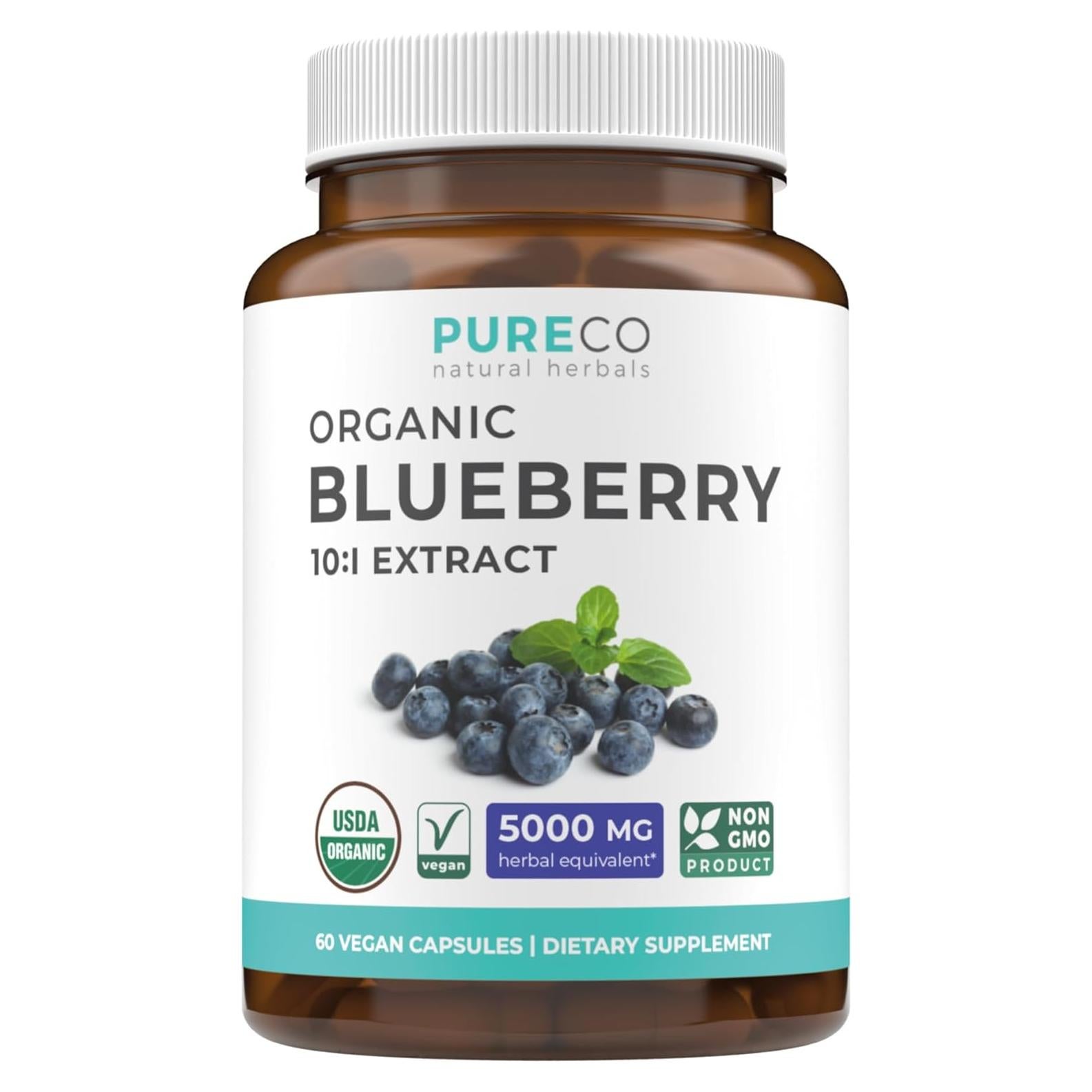 Cápsulas de Extracto de Arándano Orgánico Pure Co 5000mg