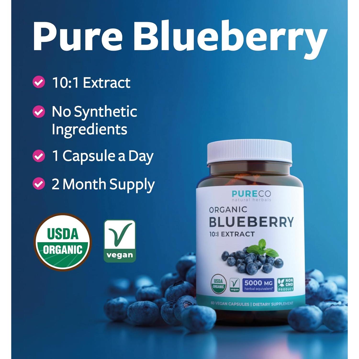 Cápsulas de Extracto de Arándano Orgánico Pure Co 5000mg