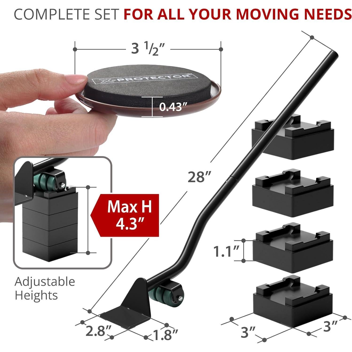 Deslizadores de Muebles X-Protector + Elevador 4 PCS 10.9 cm