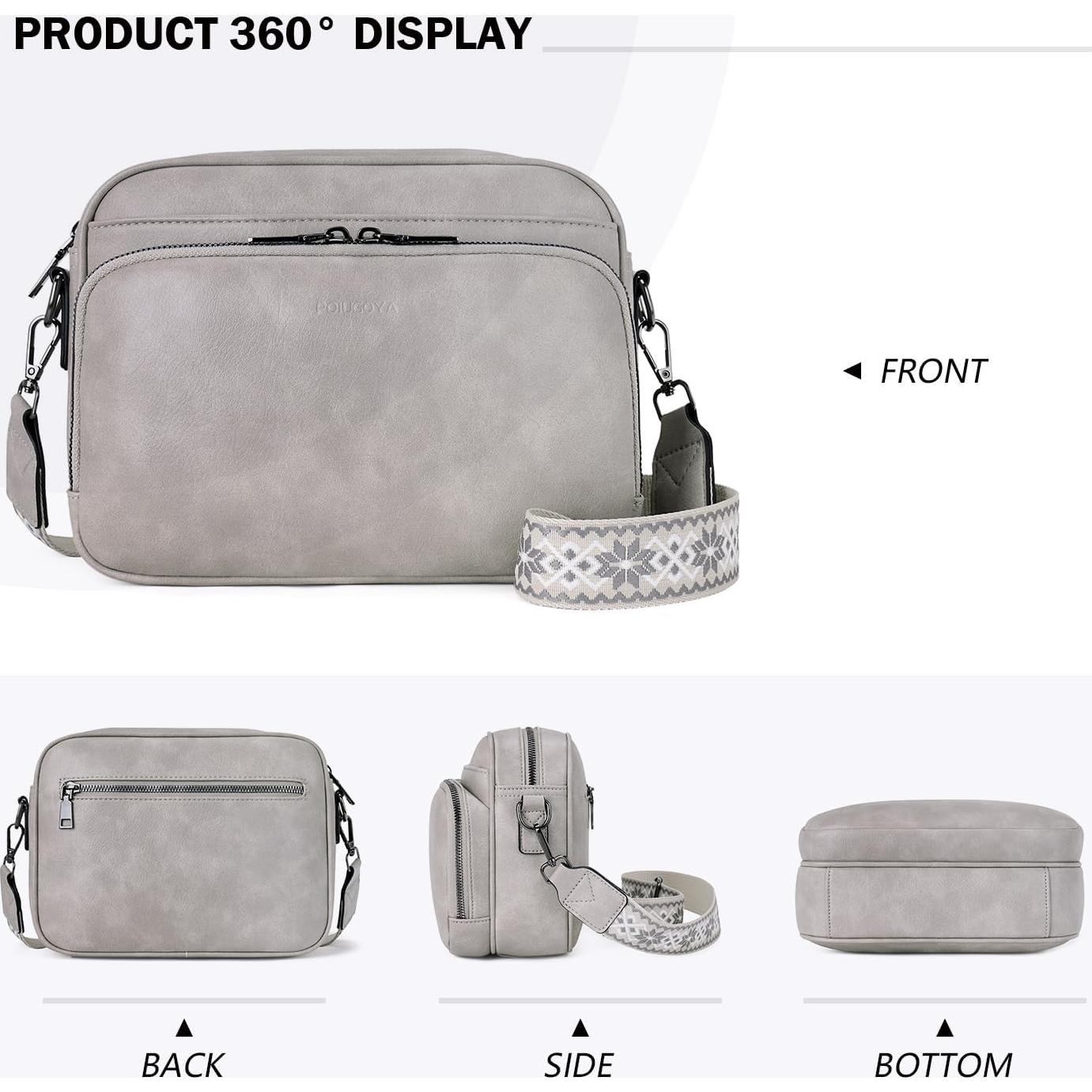 Bolso Cruzado POIUGOYA Mediano de Cuero Vegano Gris