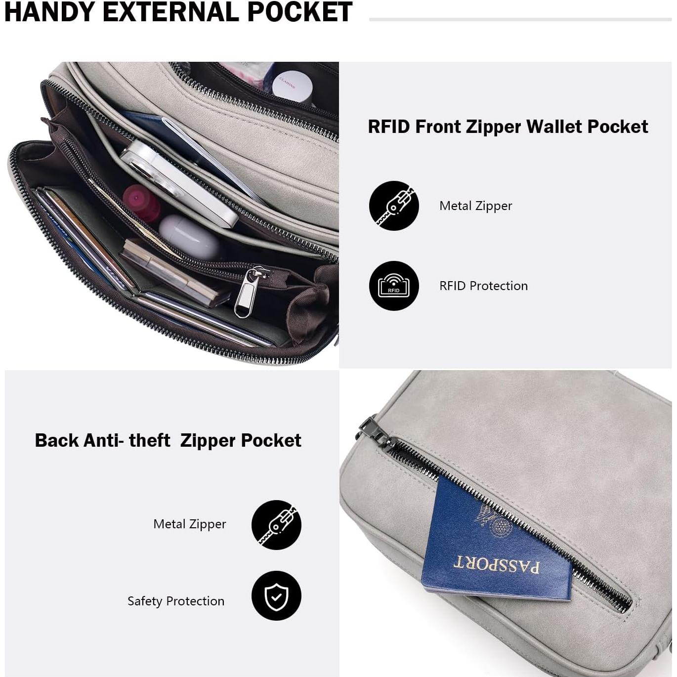 Bolso Cruzado POIUGOYA Mediano de Cuero Vegano Gris