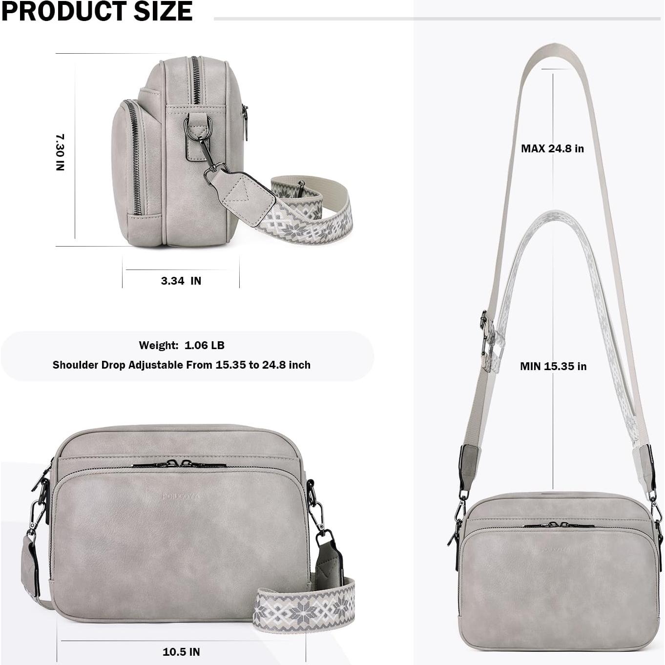 Bolso Cruzado POIUGOYA Mediano de Cuero Vegano Gris