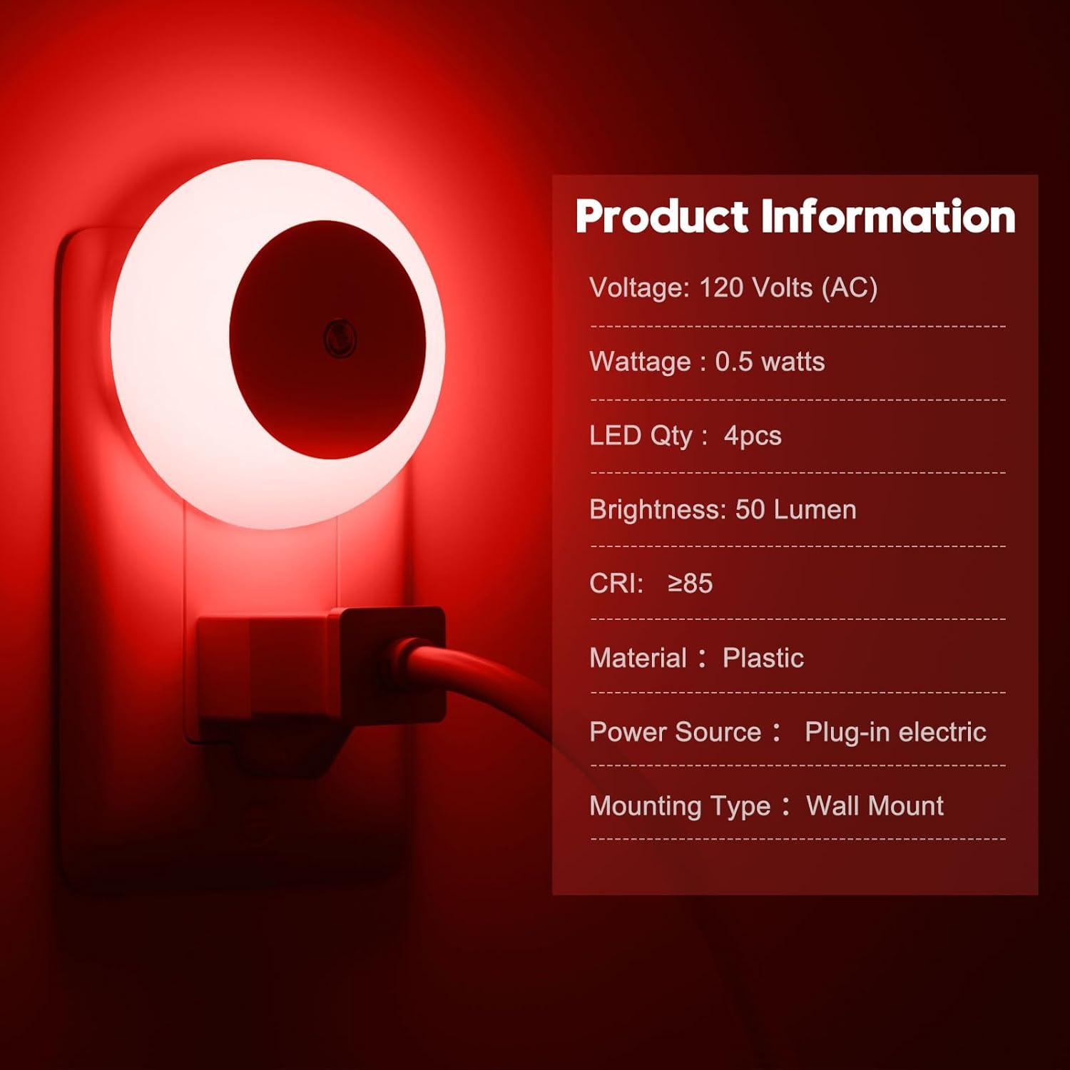 Luz Nocturna LED Fesnne Roja 0.5W con Sensor Crepúsculo