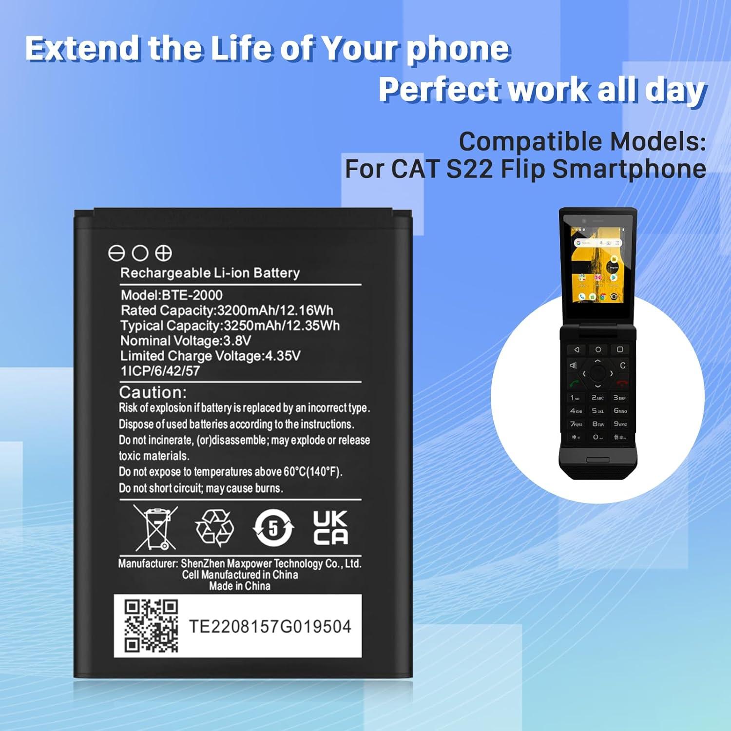 Batería de Reemplazo KOOAQQ BTE-2000 3200mAh para CAT S22