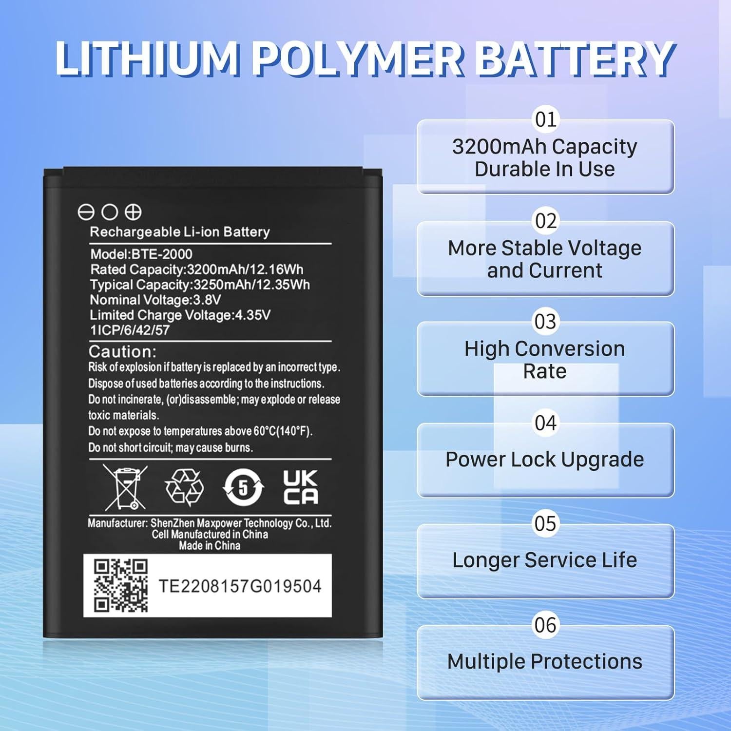 Batería de Reemplazo KOOAQQ BTE-2000 3200mAh para CAT S22