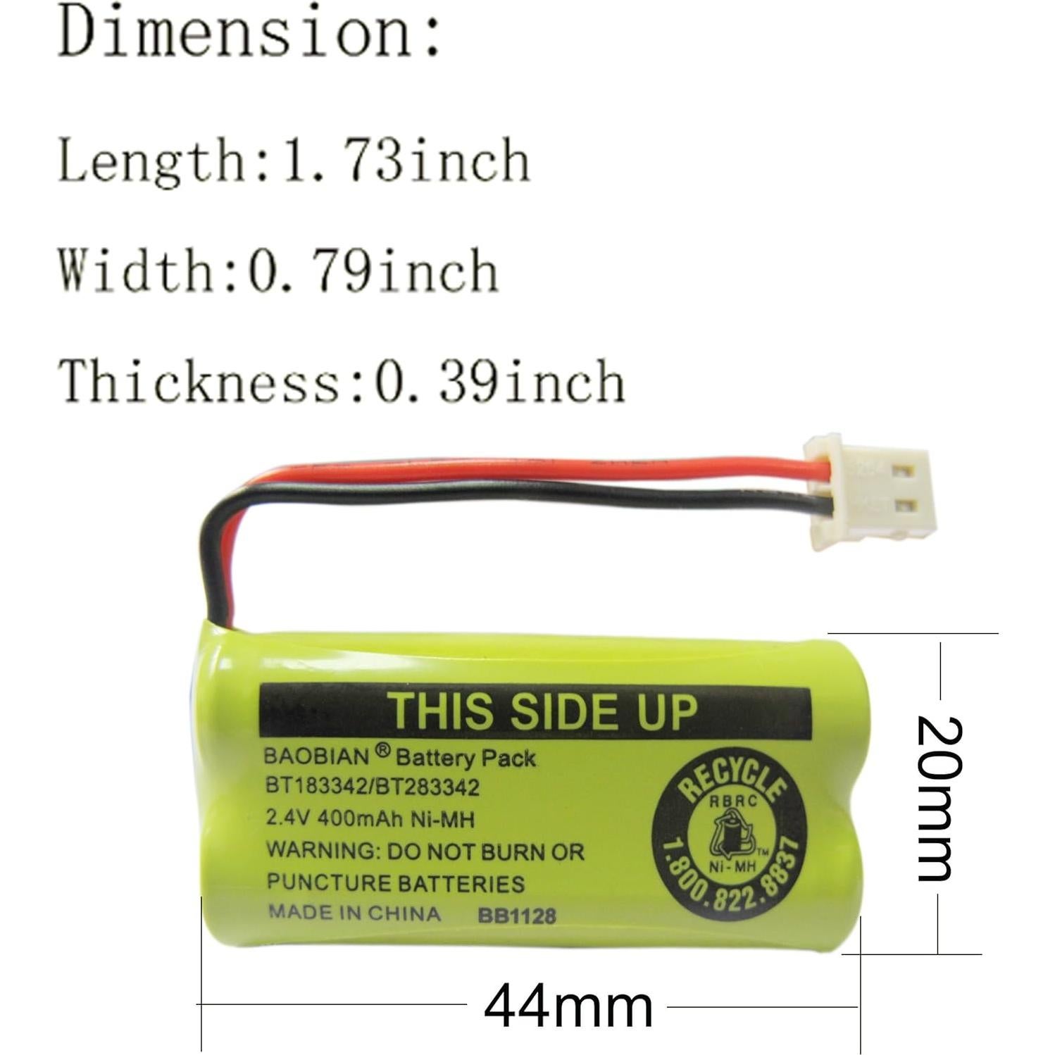 Batería Inalámbrica BAOBIAN 2.4V 400mAh para Teléfono AT&T