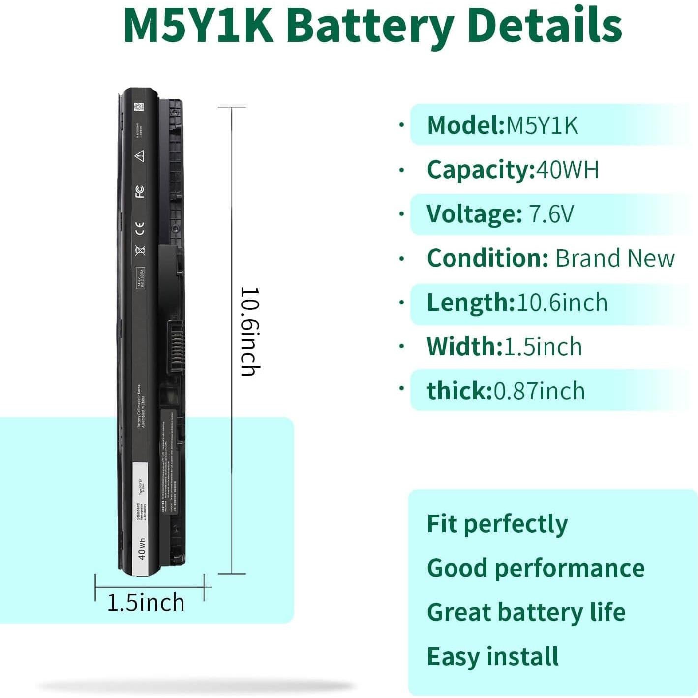 Batería Dell M5Y1K 40Wh 14.8V para Inspiron 14 15 17 Series