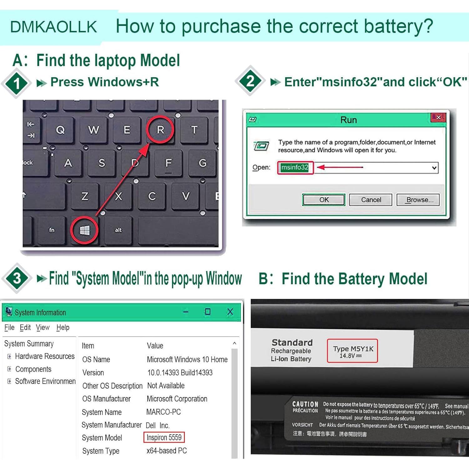 Batería Dell M5Y1K 40Wh 14.8V para Inspiron 14 15 17 Series