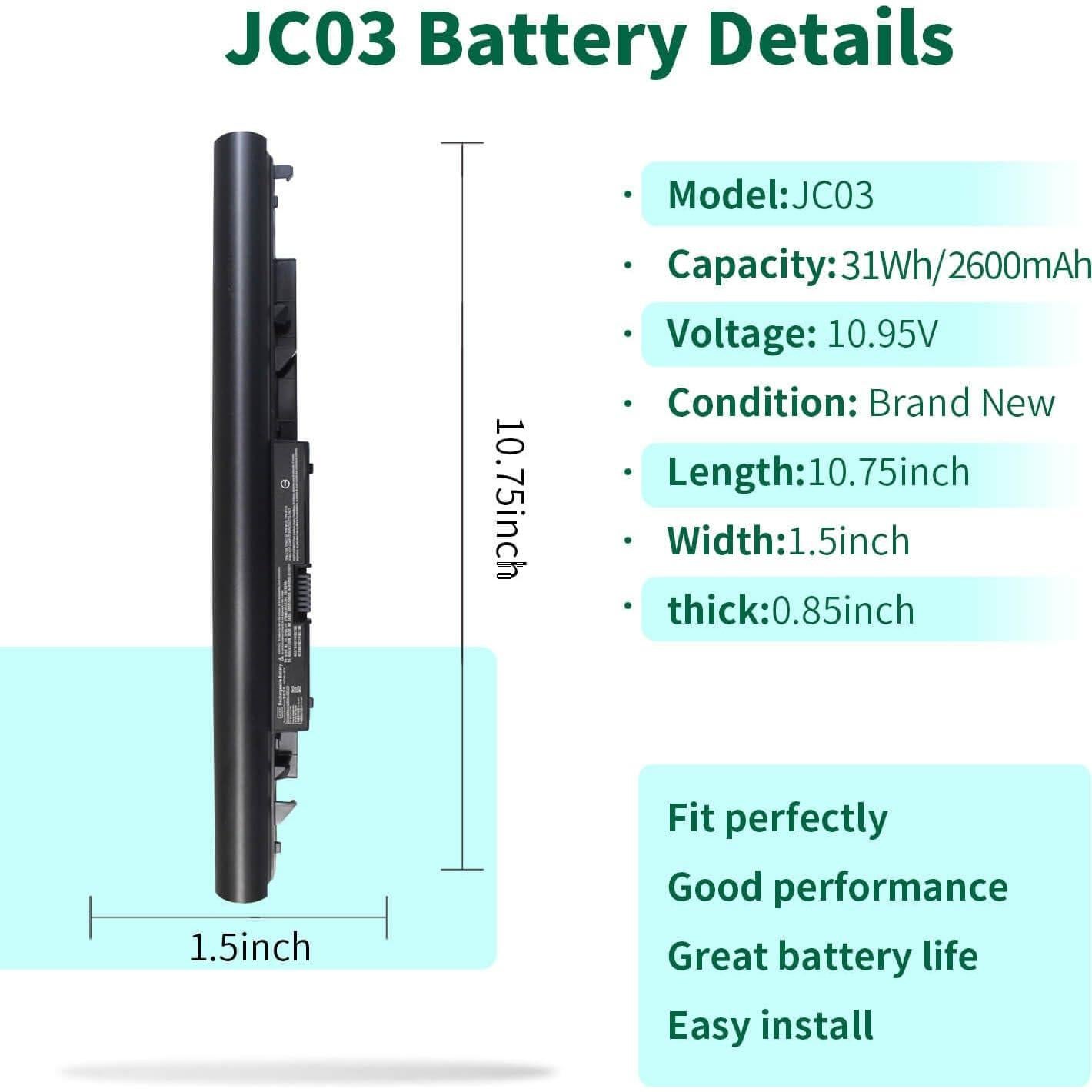 Batería recargable JC03 para Laptop HP 15-bs 15-bw 17-bs 10.95V