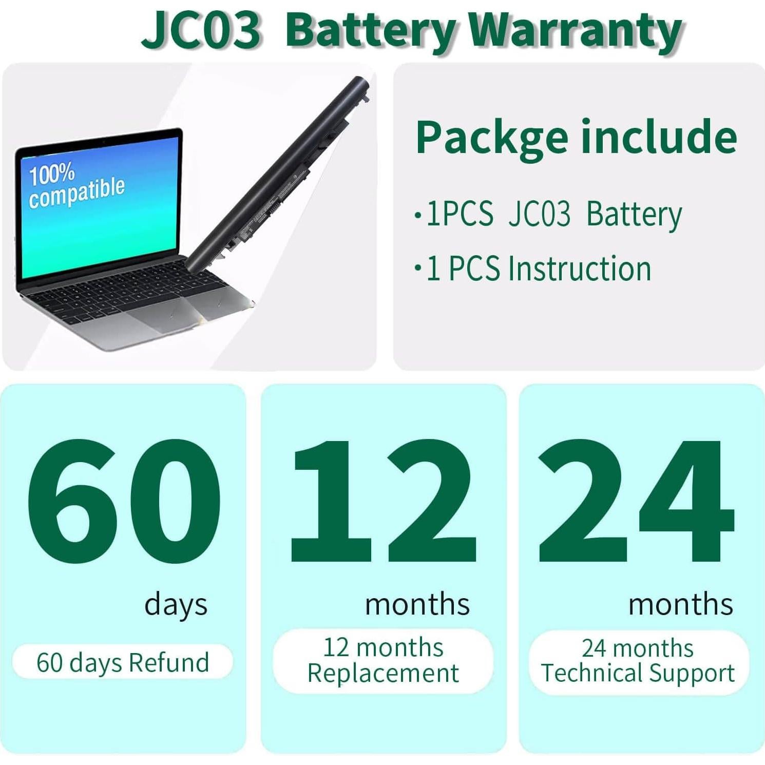 Batería recargable JC03 para Laptop HP 15-bs 15-bw 17-bs 10.95V