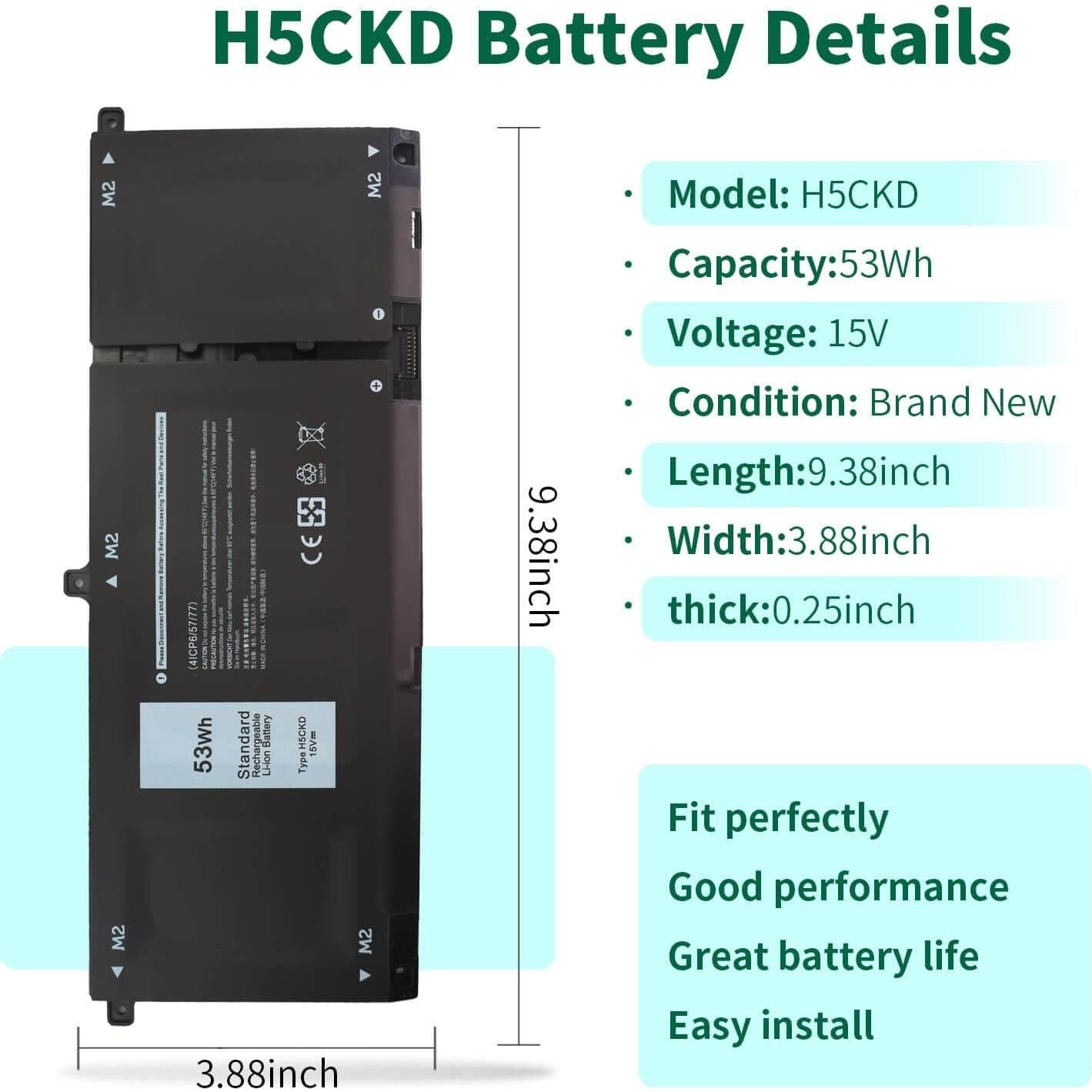 Batería H5CKD 53Wh 15V para Dell Inspiron y Latitude