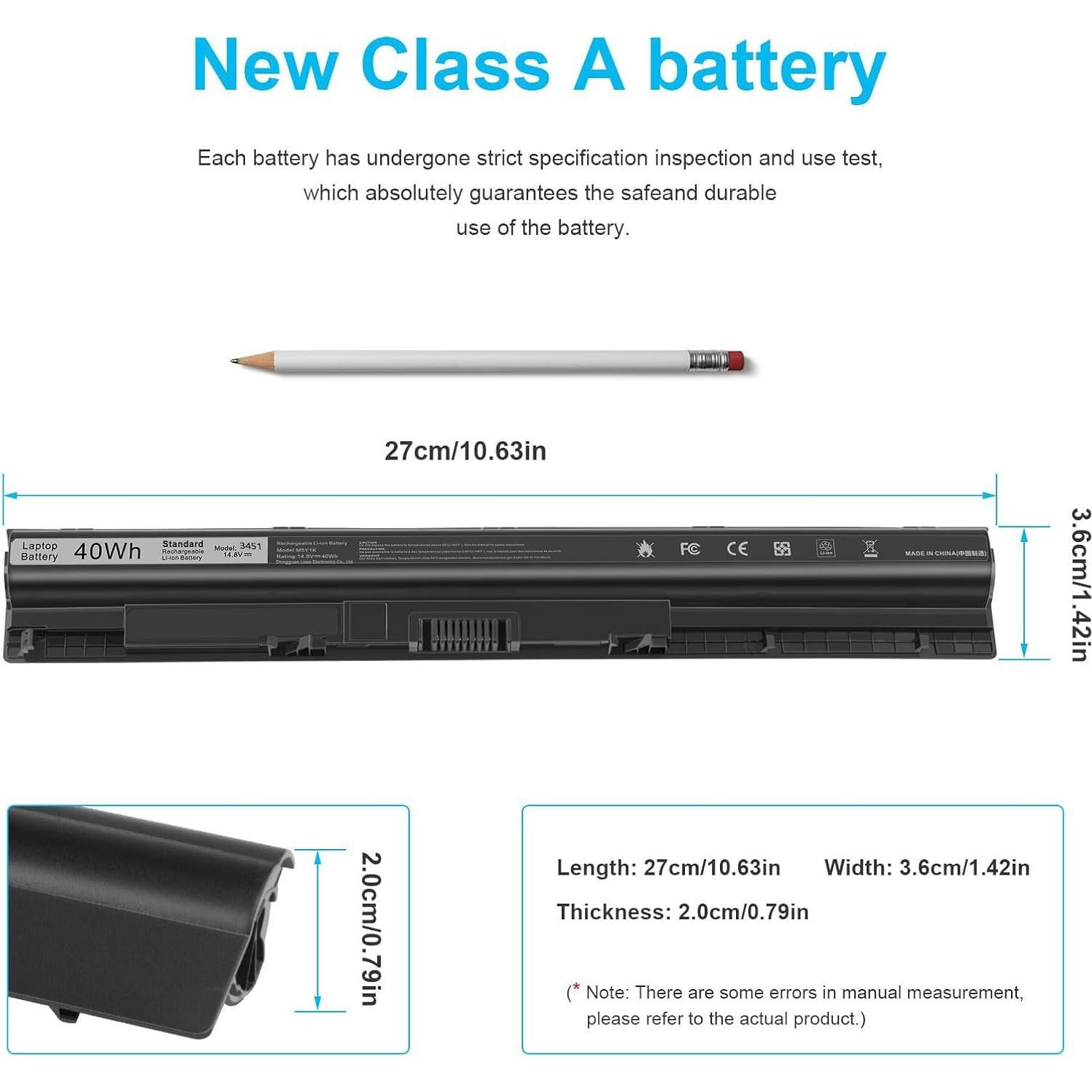 Batería Li-ion M5Y1K para Dell Inspiron 14 15 17 40Wh