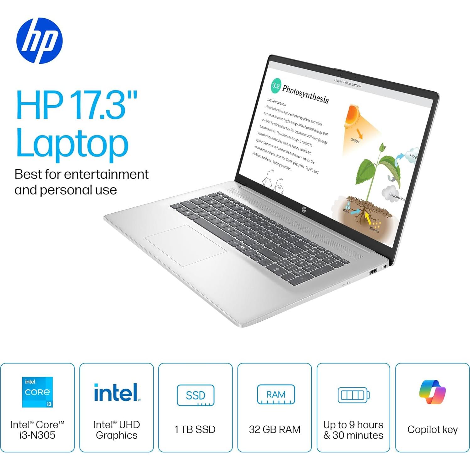 HP Portátil 17.3" i3-8 Núcleos 32GB RAM 1TB SSD Windows 11 Pro