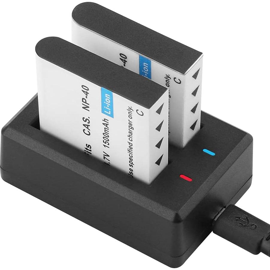 Paquete de Baterías Recargables NP-40 Geekam 1500mAh x3 con Cargador USB