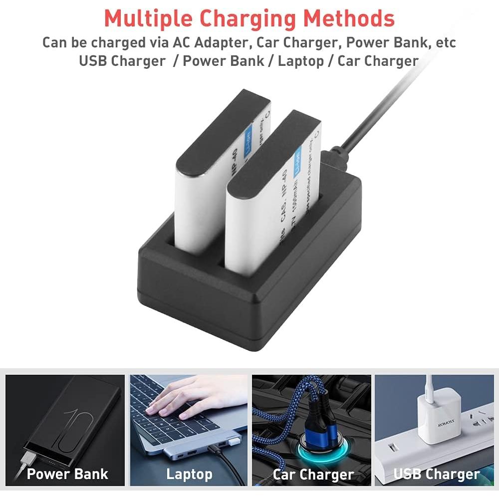 Paquete de Baterías Recargables NP-40 Geekam 1500mAh x3 con Cargador USB