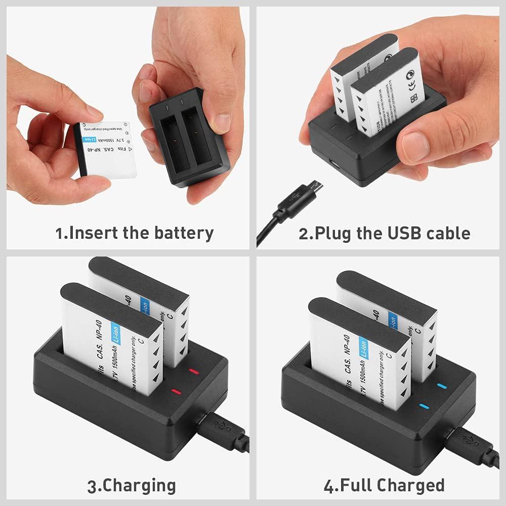 Paquete de Baterías Recargables NP-40 Geekam 1500mAh x3 con Cargador USB