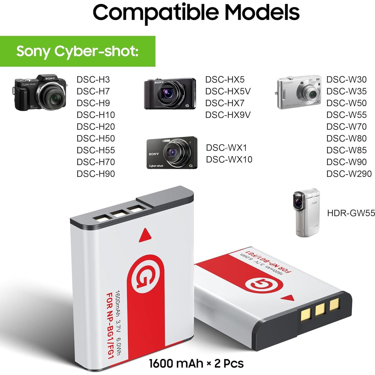 Kit de Baterías y Cargador ZODELOW NP-BG1 para Sony Cybershot