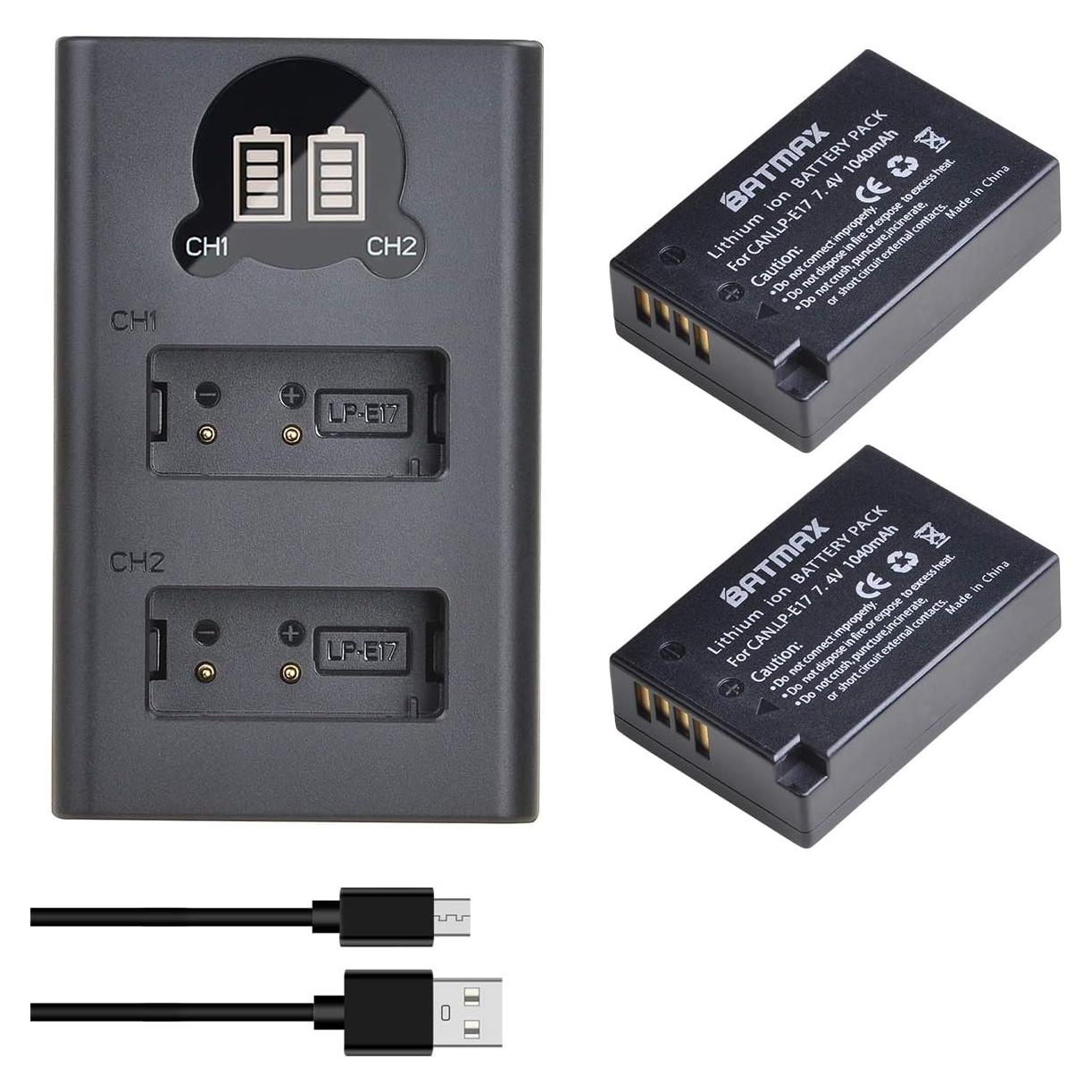 Batería LP-E17 Batmax 2 Unidades + Cargador LED para Canon