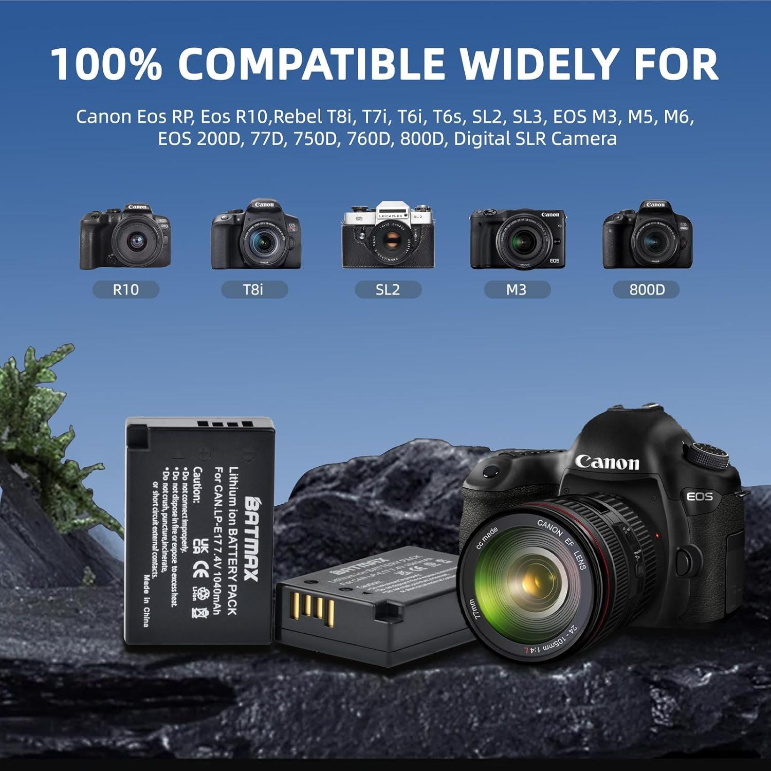 Batería LP-E17 Batmax 2 Unidades + Cargador LED para Canon