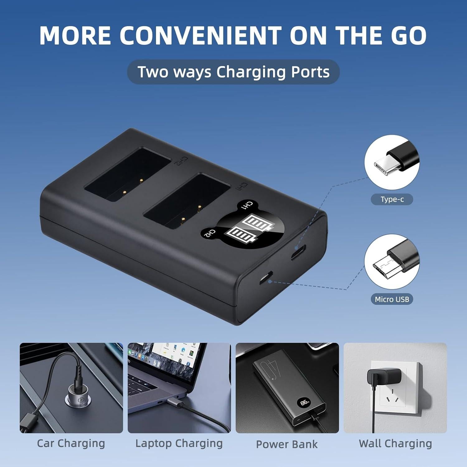 Batería LP-E17 Batmax 2 Unidades + Cargador LED para Canon