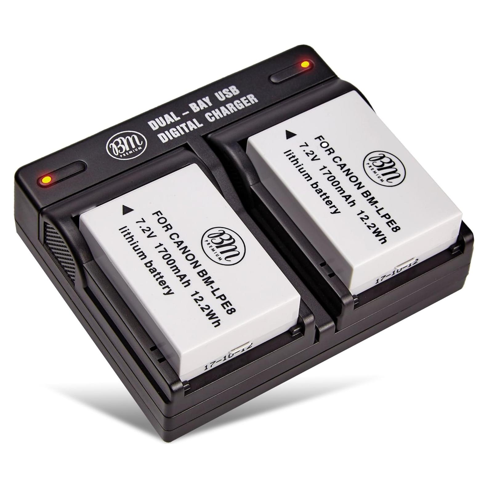 BM Premium Paquete 2 Baterías LP-E8 + Cargador Doble Canon DSLR