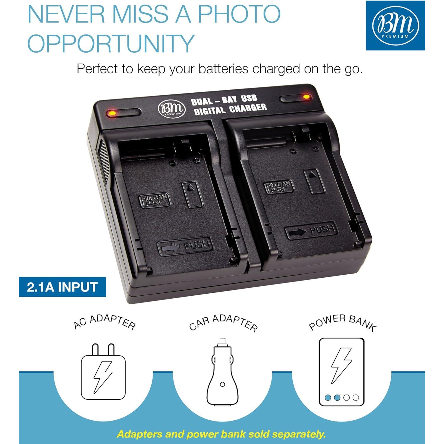 BM Premium Paquete 2 Baterías LP-E8 + Cargador Doble Canon DSLR