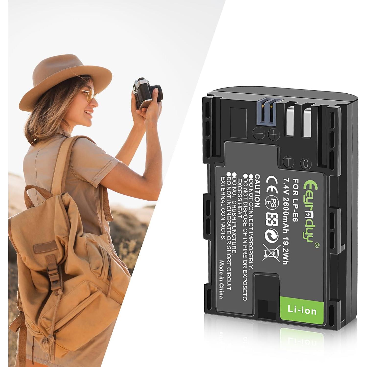 Paquete de 2 Baterías LP-E6 2600mAh y Cargador Doble Canon