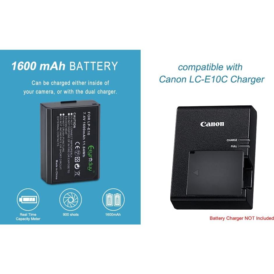Batería LP-E10 para Canon EOS Rebel T3 T5 T6 T7 1600mAh