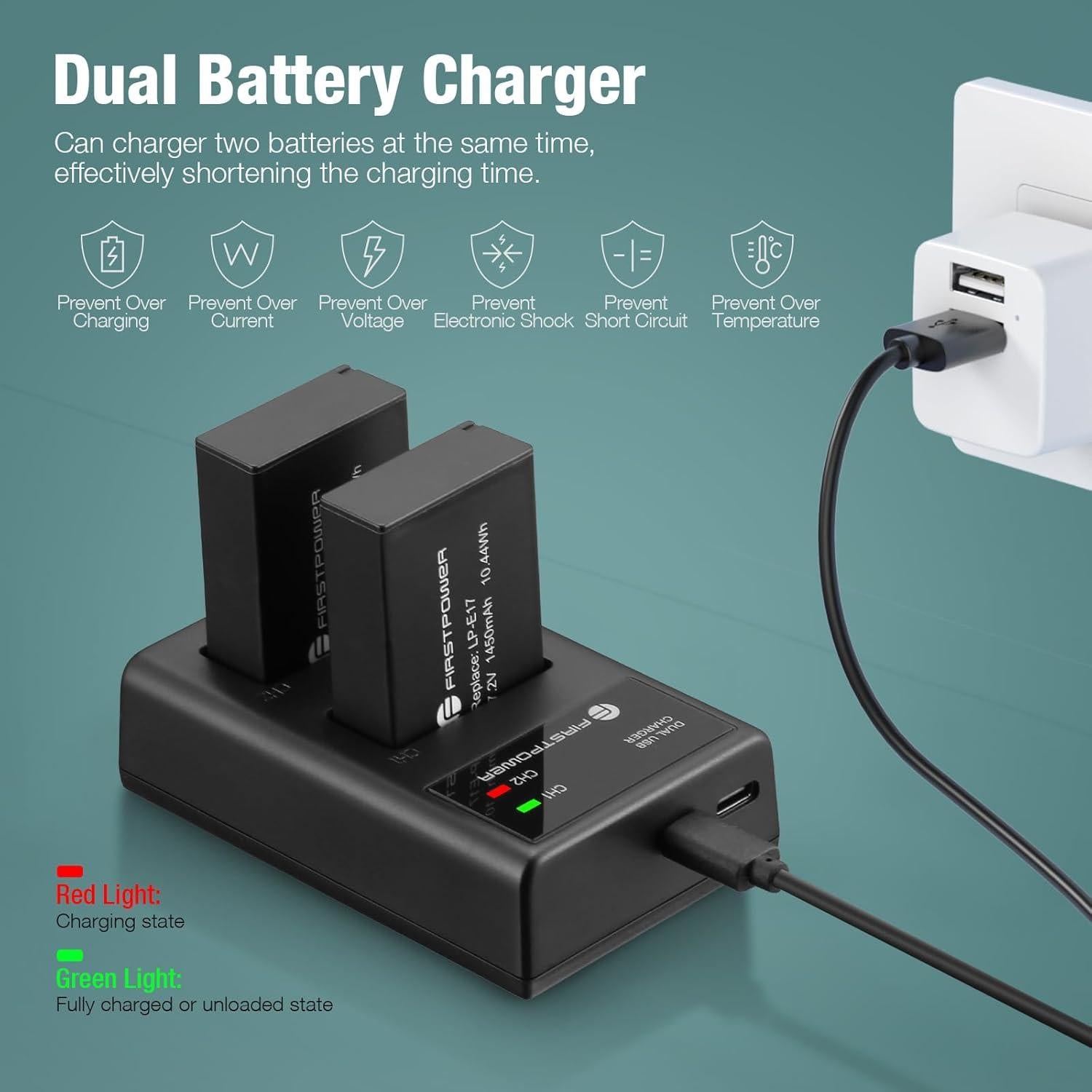 Paquete 2 Baterías LP-E17 y Cargador USB Doble PrimeraPotencia