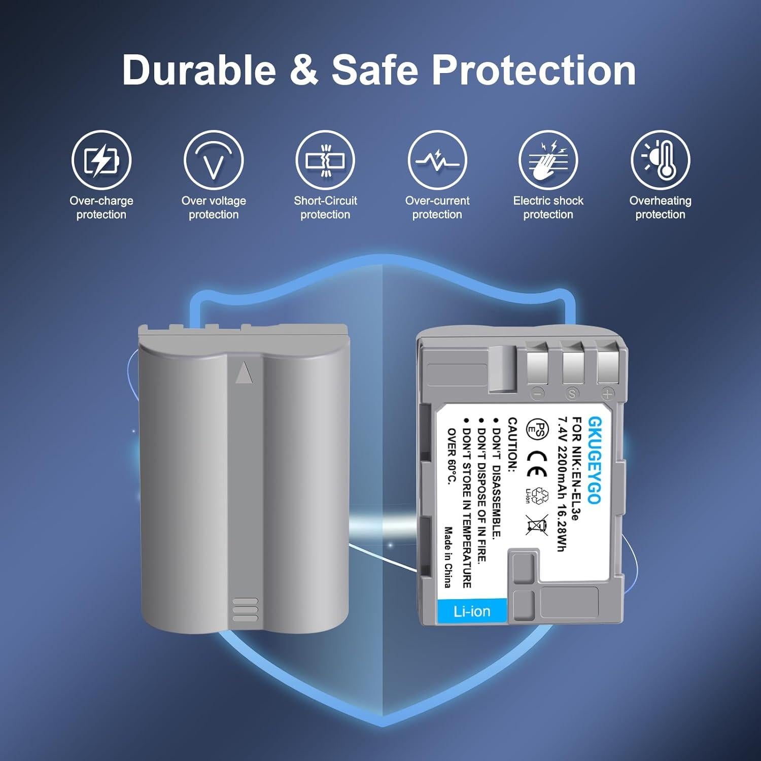 Baterías y Cargador GKUGEYGO EN-EL3E para Nikon DSLR - 2 Pzs