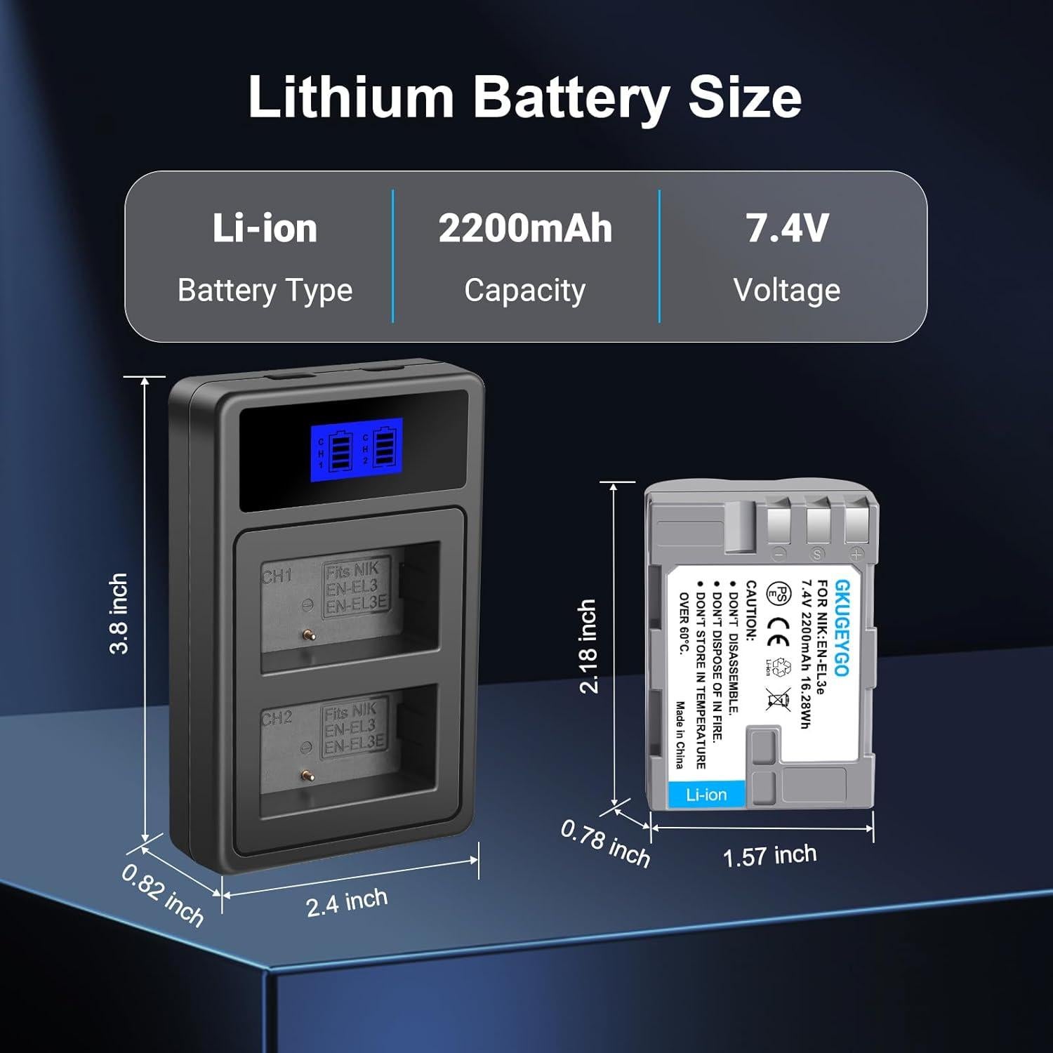 Baterías y Cargador GKUGEYGO EN-EL3E para Nikon DSLR - 2 Pzs