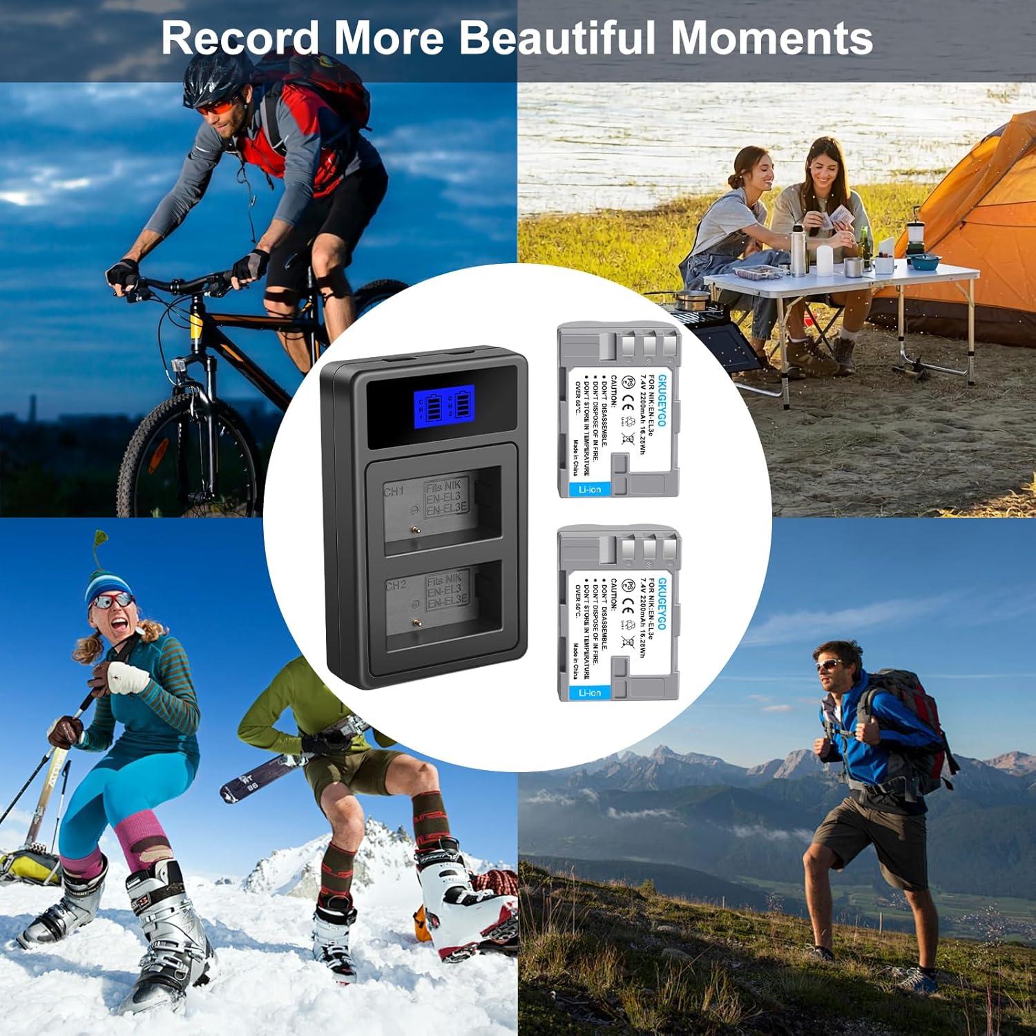 Baterías y Cargador GKUGEYGO EN-EL3E para Nikon DSLR - 2 Pzs