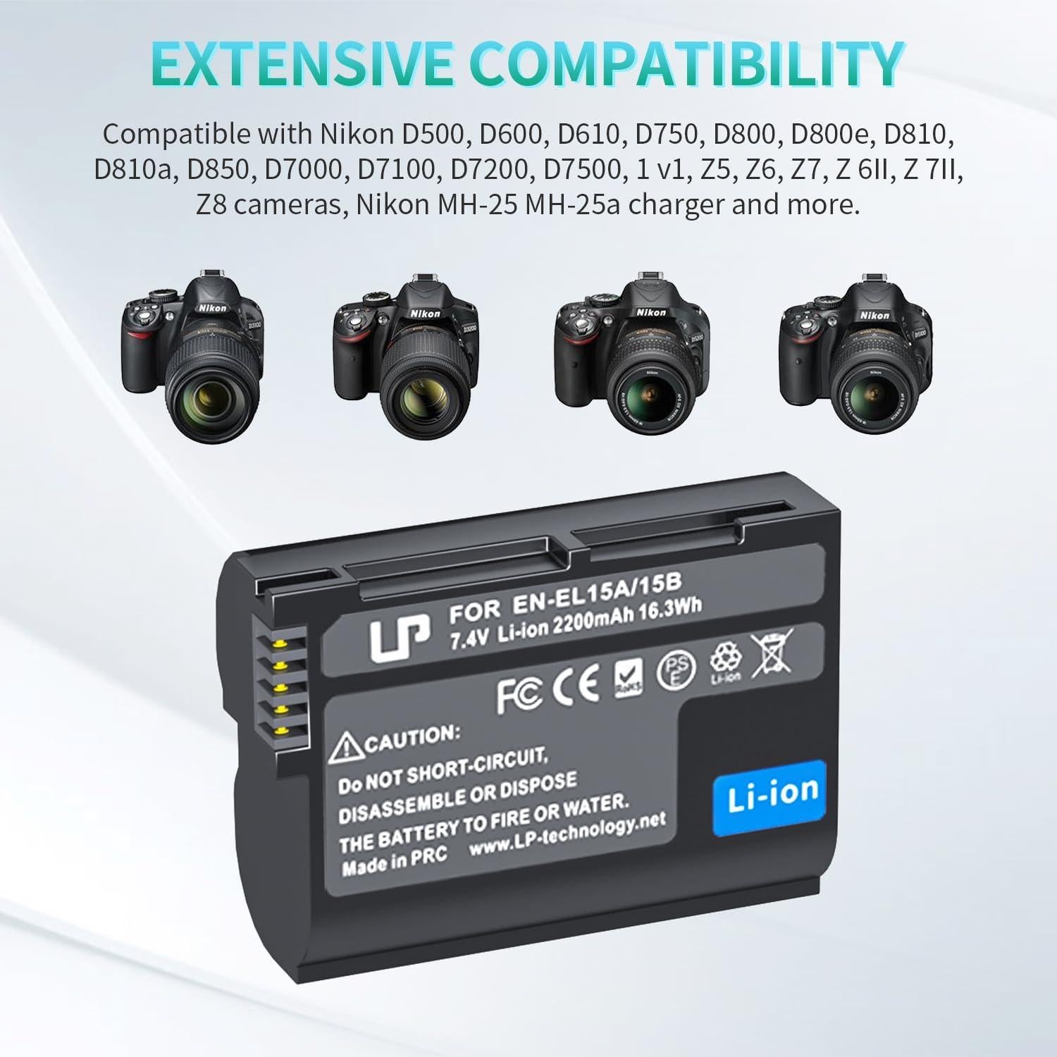 Batería de Reemplazo LP EN-EL15C 2200mAh para Nikon