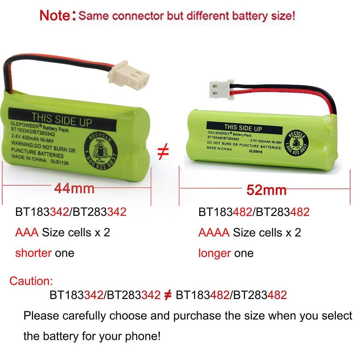 Batería Geilienergy BT183342 2.4V 400mAh Compatible Paquete de 2