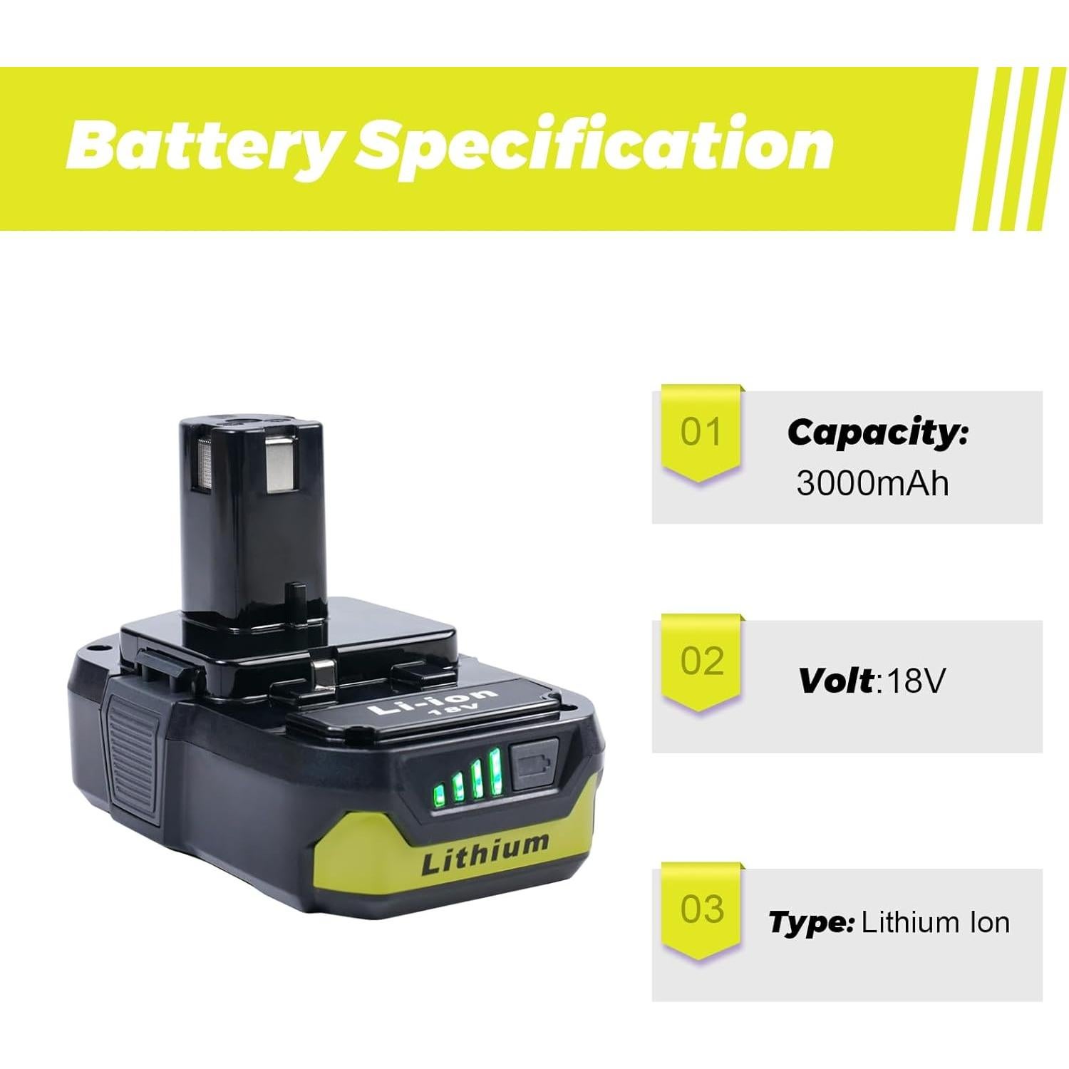Paquete de 2 Baterías de 3.0Ah para Herramientas Ryobi 18V
