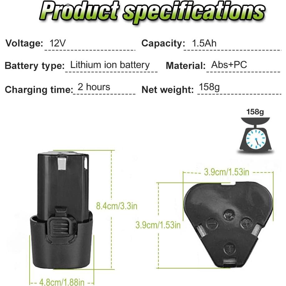 2 Baterías de Litio 12V 1.5Ah + Cargador para Herramientas