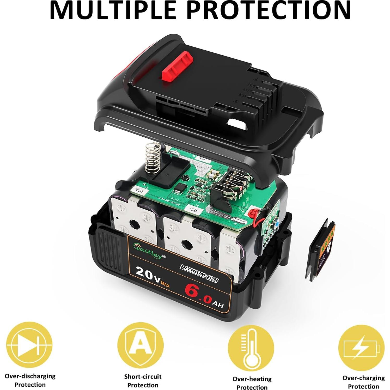 Batería de Reemplazo Waitley 20V 6.0Ah Li-ion para Dewalt
