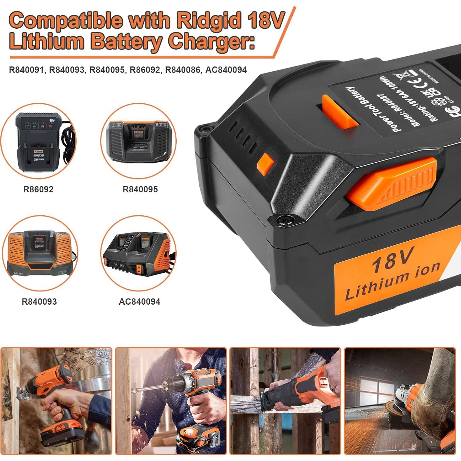 Batería de Litio 6.0Ah 18V Ridgid R840083 R840084 R840085