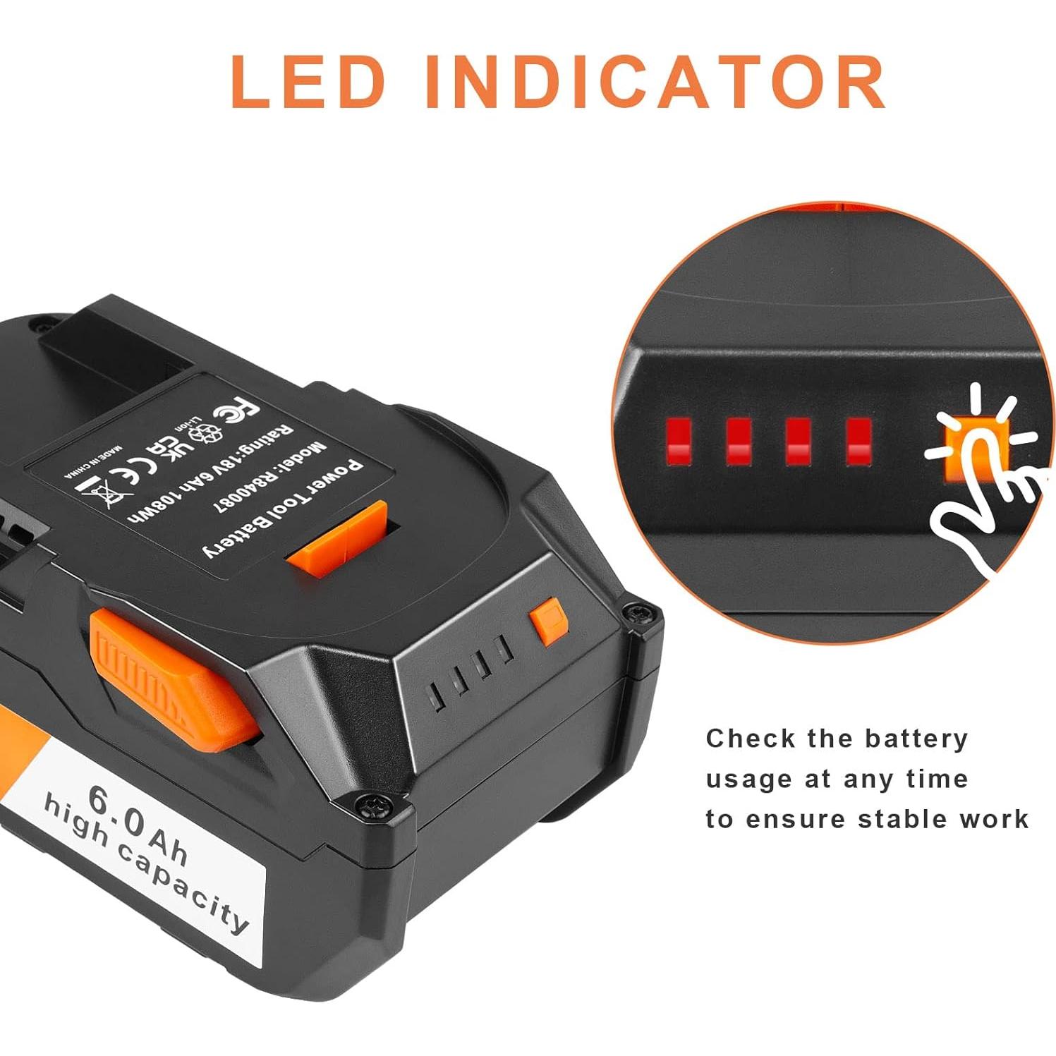 Batería de Litio 6.0Ah 18V Ridgid R840083 R840084 R840085