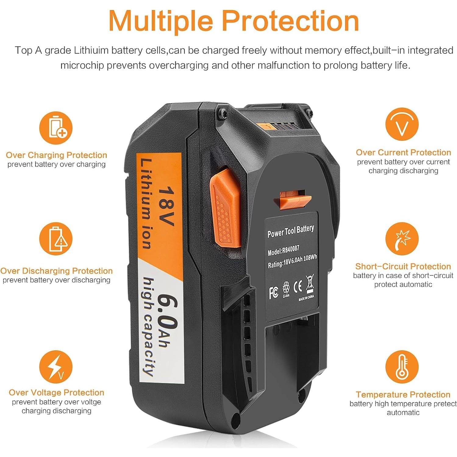 Batería de Litio 18V 6.0Ah Ridgid R840087 Reemplazo Herramientas