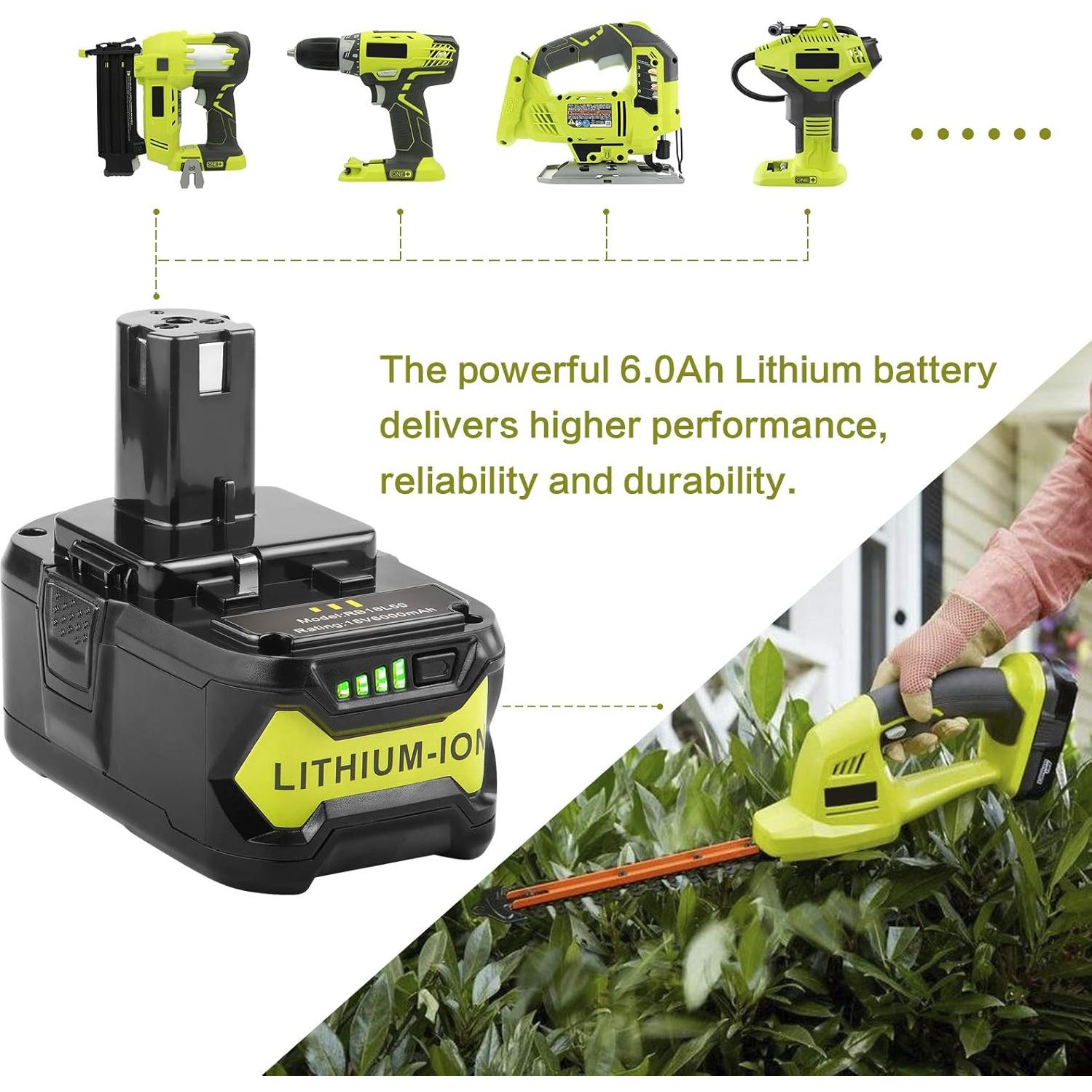 Batería de Reemplazo Li-ion 18V 6000mAh Ryobi P108 (2Pack)