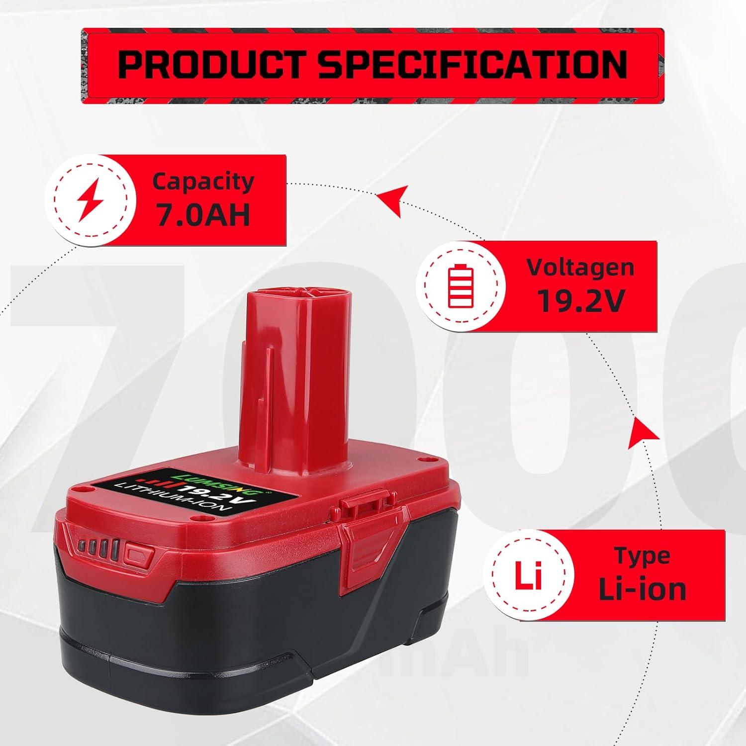 Batería de Litio LUMSING 19.2V 7000mAh 2 Pack para Craftsman