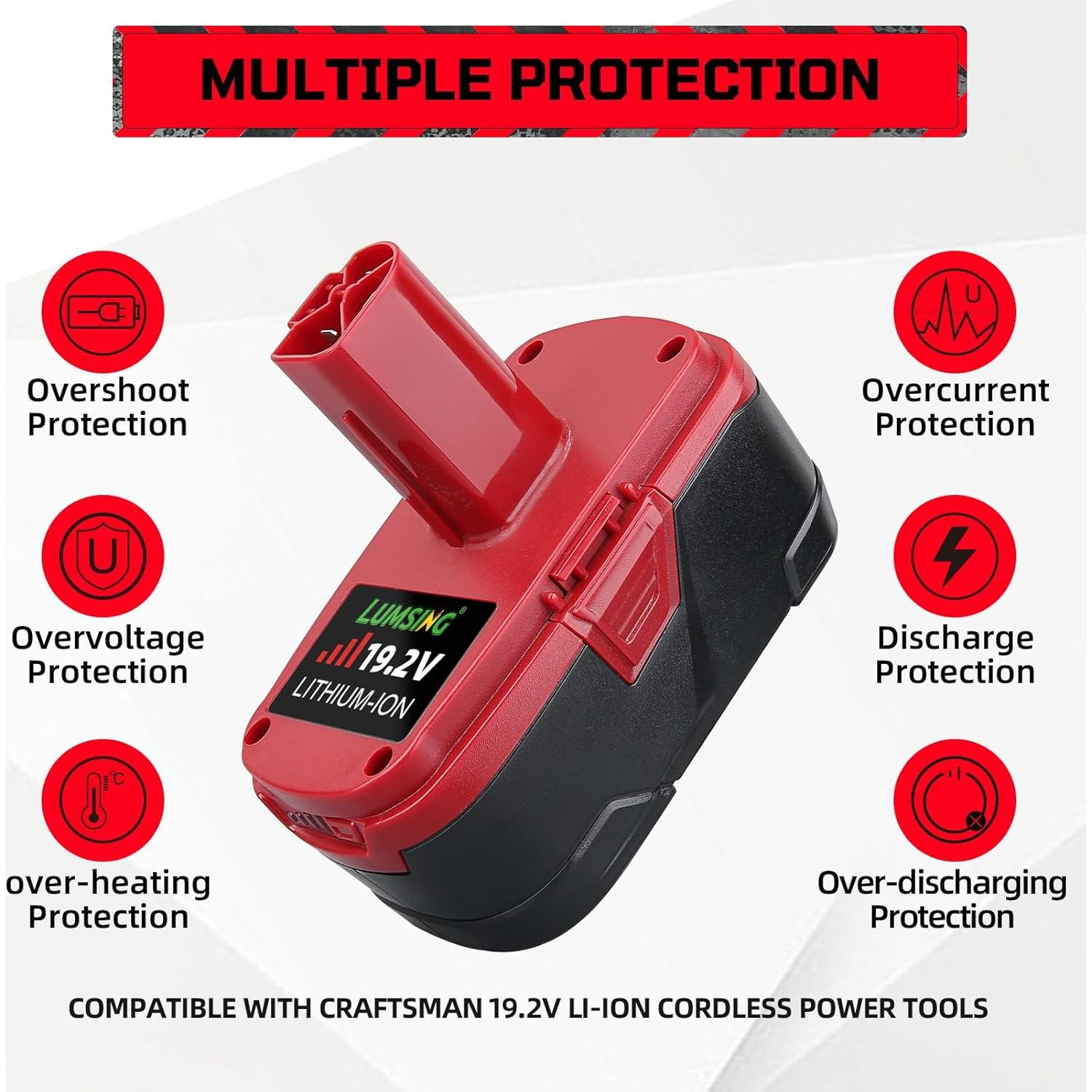 Batería de Litio LUMSING 19.2V 7000mAh 2 Pack para Craftsman