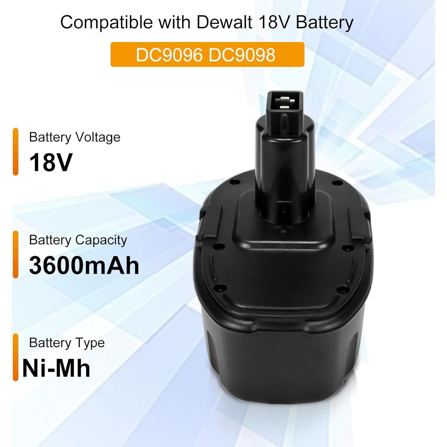 Paquete de 2 Baterías de Reemplazo 18V 3600mAh Dewalt DC9096