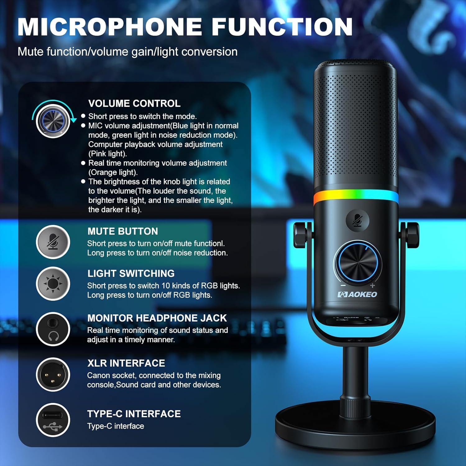 Micrófono Aokeo AK-10 USB/XLR Dinámico para PC - Negro