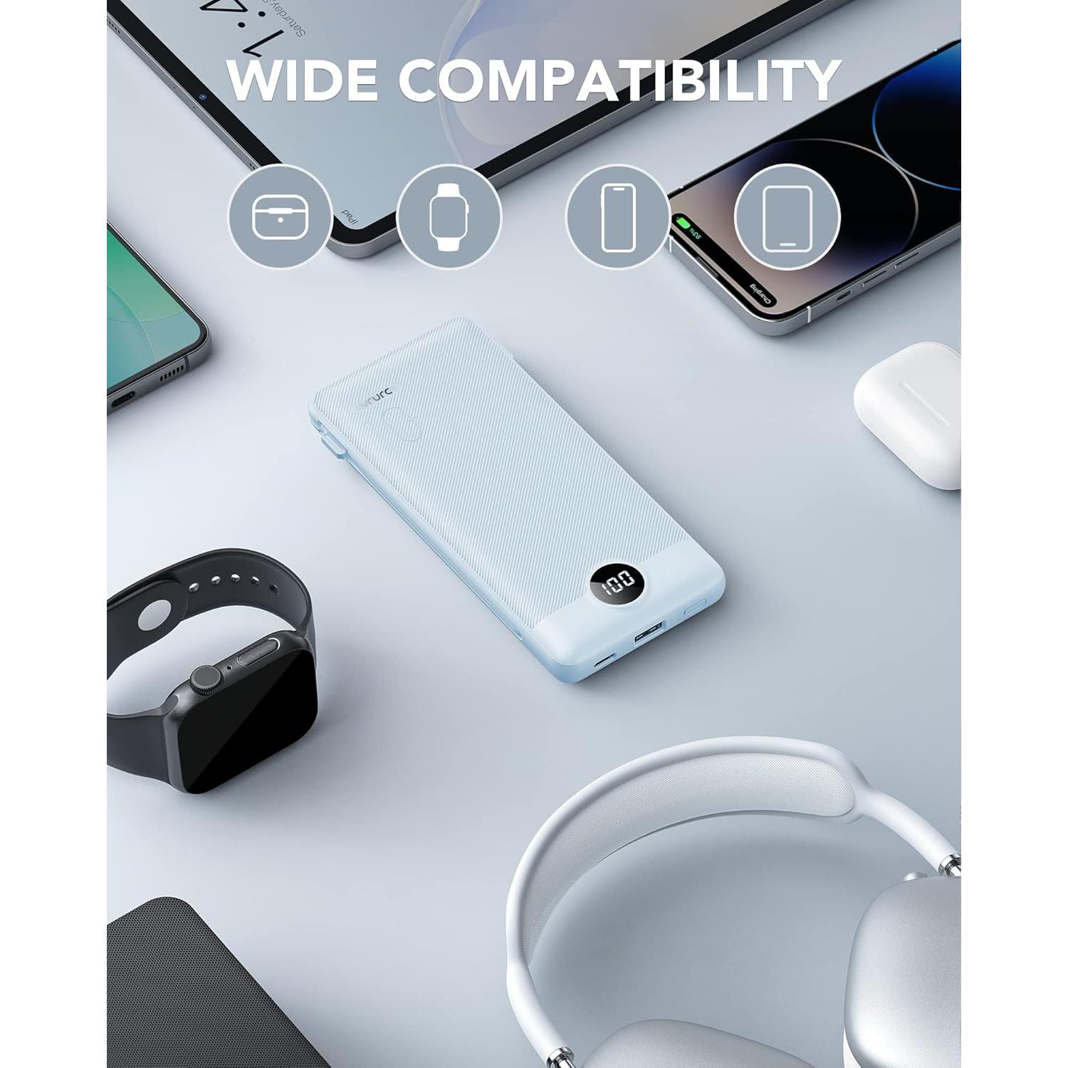 Cargador Portátil VRURC 10000mAh USB C con Enchufe AC