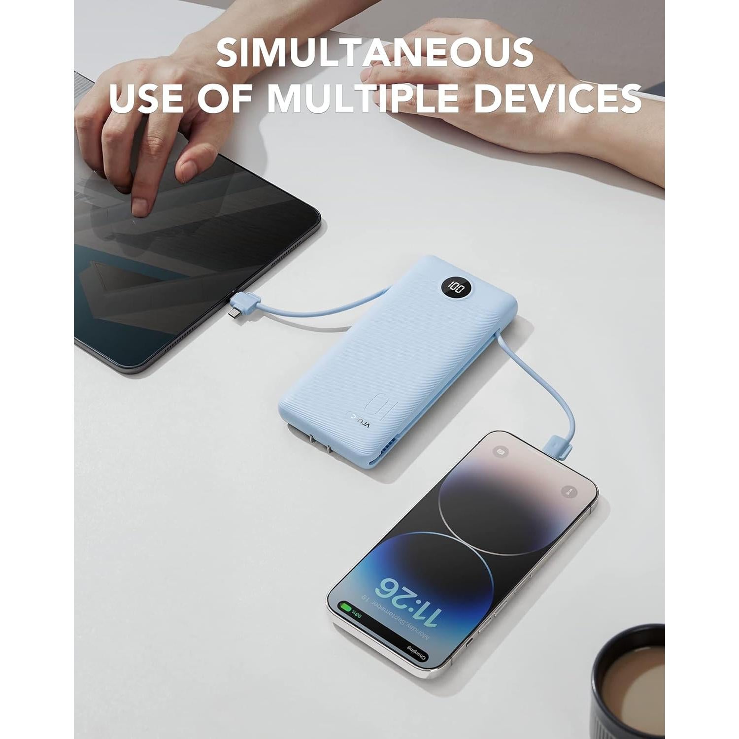 Cargador Portátil VRURC 10000mAh USB C con Enchufe AC